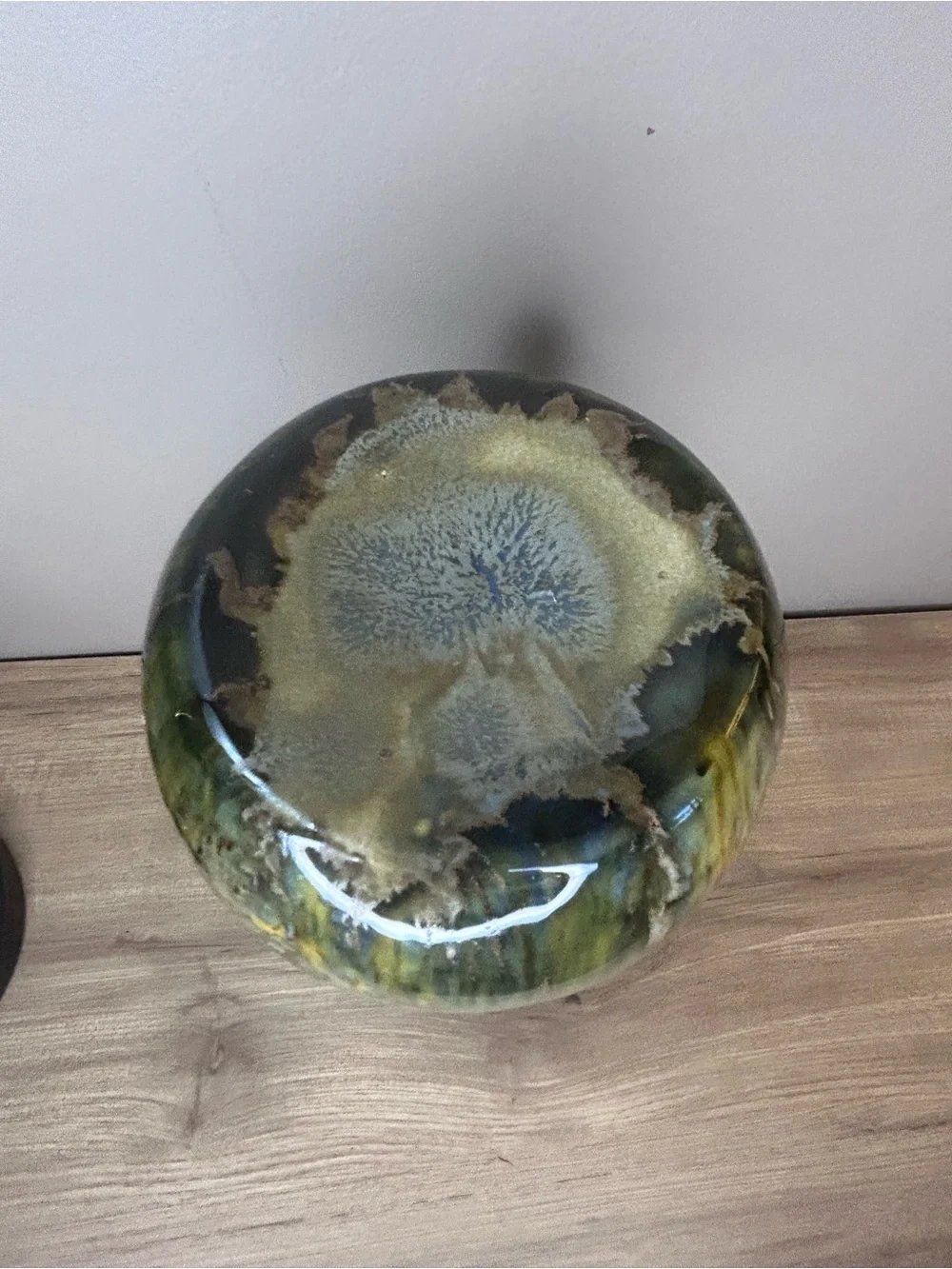 Vintage Green and Yellow Drip-Glaze Hourglass Vase